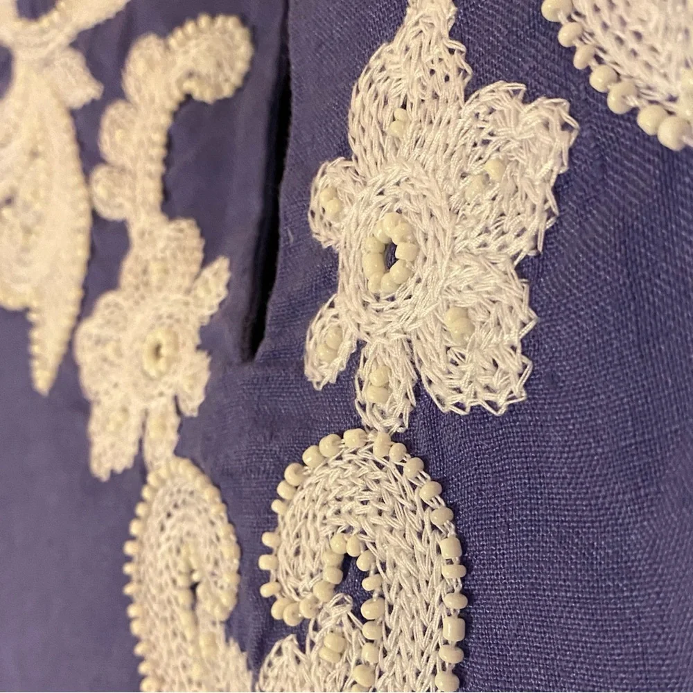 Talbots blouse womens 1X embroidered 100% linen Purple Top summer resort elegant - Picture 3 of 8